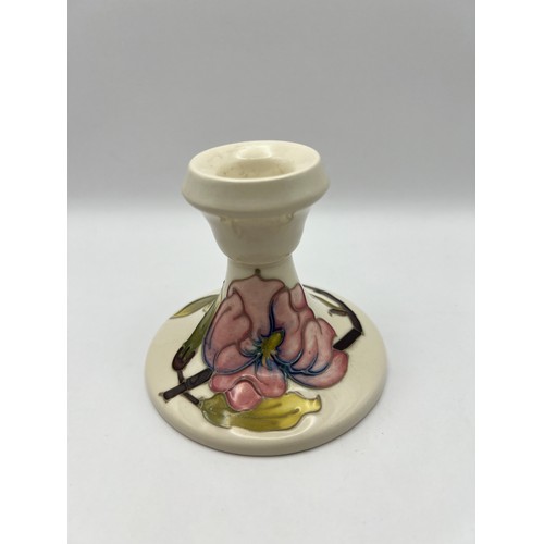 140 - Vintage Moorcroft Candlestick Holder Magnolia Ivory Pattern 1991 Bell Marked 9cm