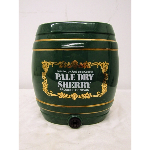 144 - Royal Norfolk Green Ceramic Barrel-Style Sherry Dispenser Featuring Pale Dry Sherry Branding, Approx... 