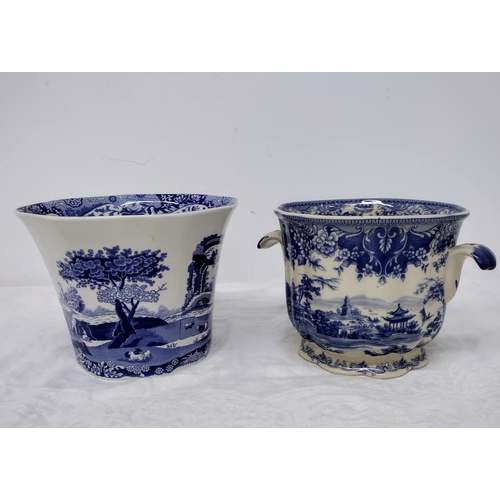 166 - Two Contemporary English Pottery Transfer Ware Planters. Spode and Past Times. Approx 180mm diameter... 