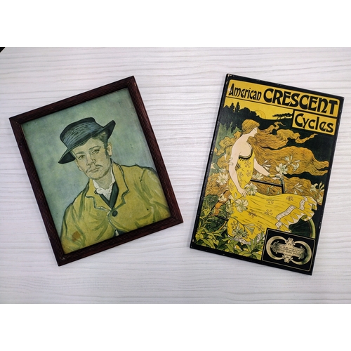 223 - Framed Vincent van Gogh Print and American Crescent Cycles Vintage Poster, Circa 20th Century approx... 