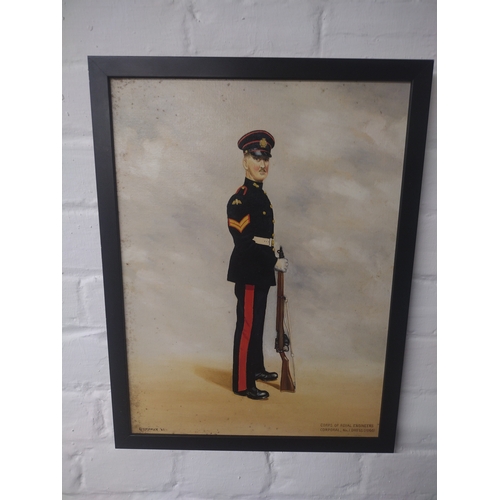 225 - Royal Engineers Corporal Oil Painting Signed by Roy Manser 1965 approx 17