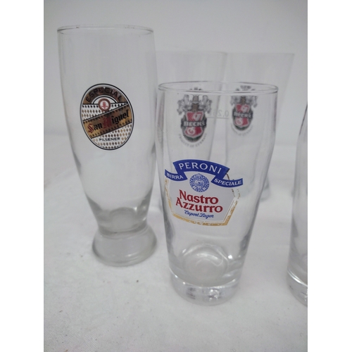 308 - Set of 13 Branded Half Pint Beer Glasses Featuring Beck’s, San Miguel, Peroni, Hannen Alt, Lamot Pil... 