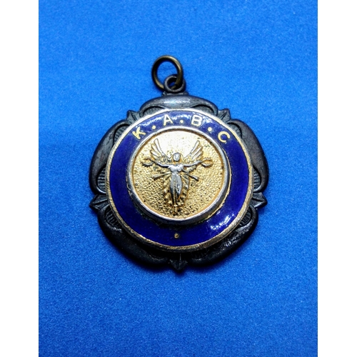 482 - 1930s Silver Plate and Enamel K. A. B. C. Medal (Bowling Club) Featuring an Angel Crest