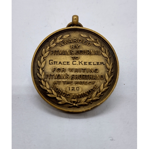 491 - 1920s Sir Isaac Pitman Bronze Medal Awarded For Attaining 120 Words Per Minute At Shorthand.