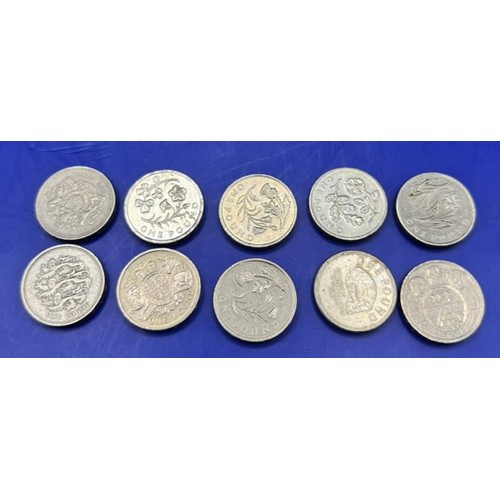 400 - 10 Old Style One Pound Coins to include 1997, 2003, 2010, 2013, 2014. £1 GBP