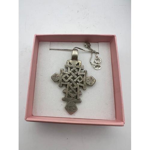 8 - 925 Sterling Silver Necklace & Cross Pendant Possibly Ethiopian Silver