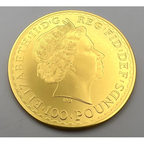 15 - Investment Gold 10% Commission Zero VAT - 2013 Gold Britannia One Troy Ounce Fine Gold £100 Coin.