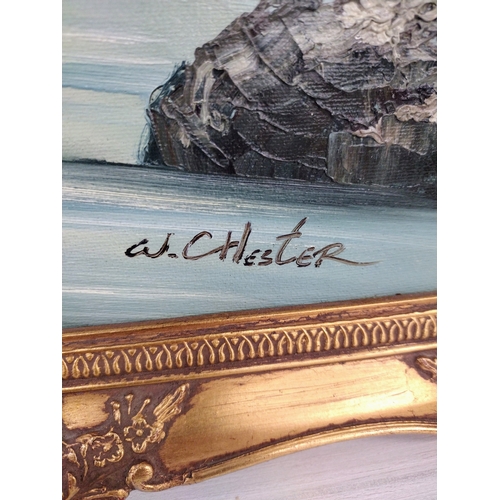 400 - 20th Century W. Chester Seascape with Banksy-Style Stencil Art in Rococo Frame 50cm x 38cm