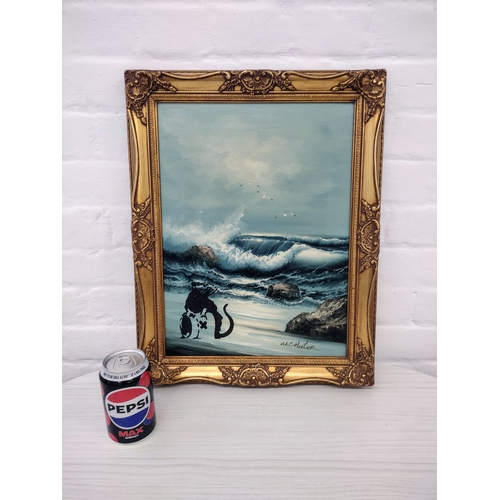 400 - 20th Century W. Chester Seascape with Banksy-Style Stencil Art in Rococo Frame 50cm x 38cm