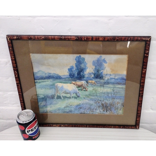 401 - School of Sir Alfred Munnings Watercolour of Cattle Grazing, Circa 1930, Framed approx 47cm x 37cm u... 