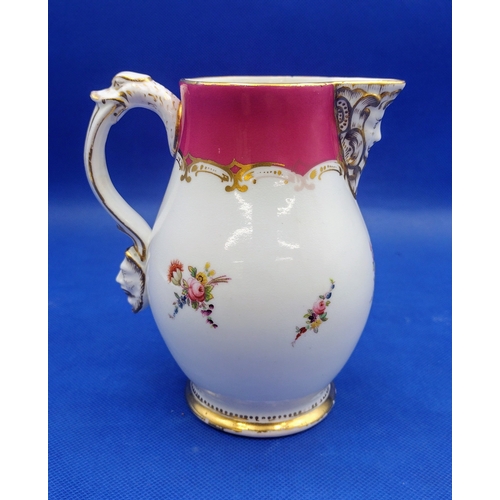 322 - Old Paris Porcelain Jug with Figural Mask Spout and Handle, Hand-Painted Floral Sprigs and Gilded De... 