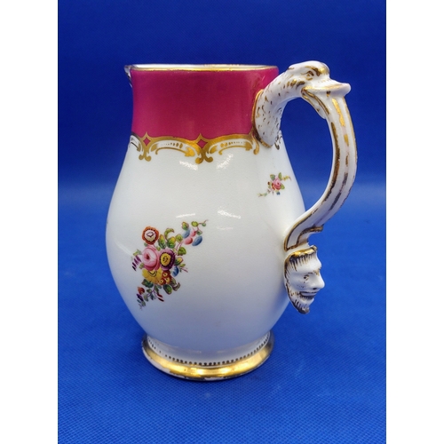 322 - Old Paris Porcelain Jug with Figural Mask Spout and Handle, Hand-Painted Floral Sprigs and Gilded De... 