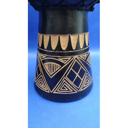 301 - Pair Vintage of Hand-Carved West African Djembe Drums, 18cm Diameter, 30cm High