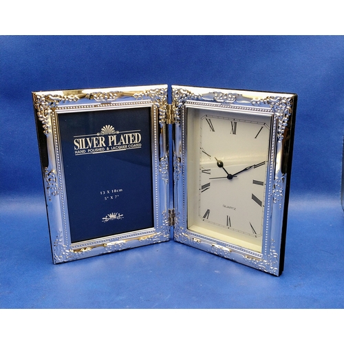 213 - Vintage Silver-Plated Photo Frame with Companion Quartz Clock, 5