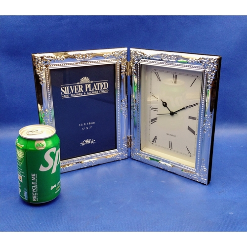 213 - Vintage Silver-Plated Photo Frame with Companion Quartz Clock, 5