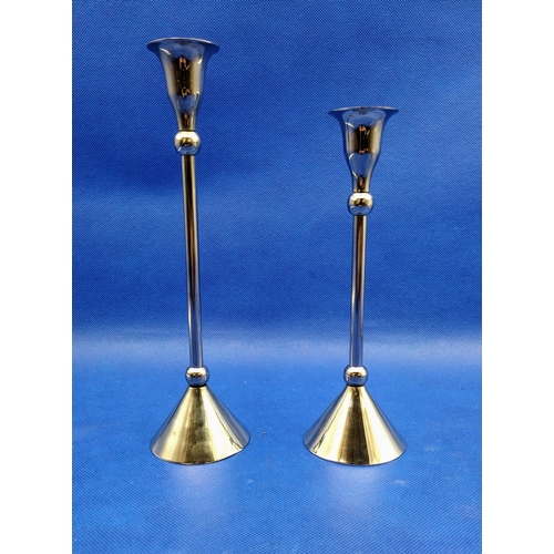 214 - Vintage Silver-Tone Pair of Candlesticks, Approx. 20 cm and 23 cm High