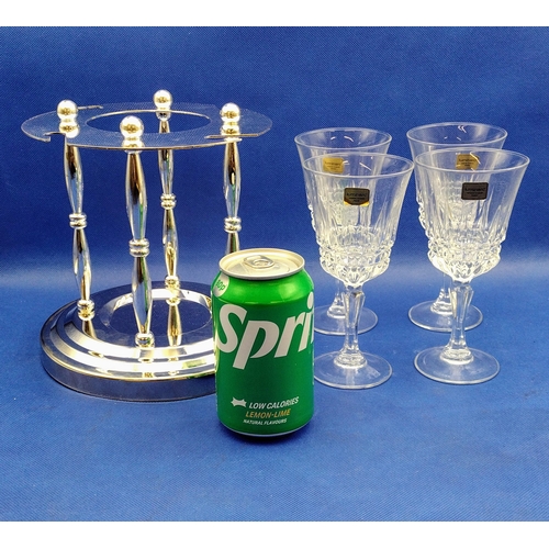 306 - Vintage Luminarc French Crystal Wine Glass Set with Silver-Toned Stand, Circa 1990s