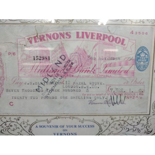 279 - Vernons Liverpool Pools : Presentation Cheque by Midland Bank Ltd 7,322 pounds 1 Shilling signed by ... 