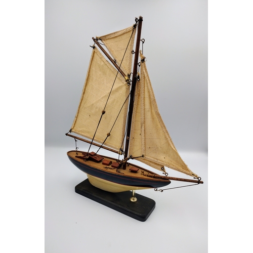 277 - Wooden Model of a Fishing Boat, Mid to Late 20th Century, with Painted Detail and Display Stand