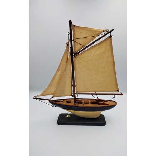 277 - Wooden Model of a Fishing Boat, Mid to Late 20th Century, with Painted Detail and Display Stand