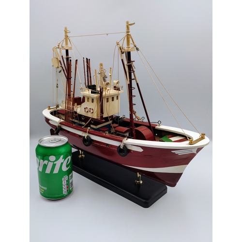 450 - Wooden Model of a Fishing Trawler, Mid to Late 20th Century, with Painted Detail and Display Stand