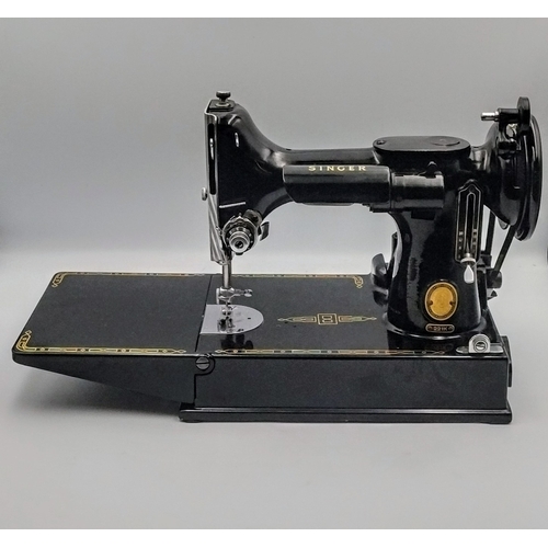 285 - Singer 221K Featherweight Portable Electric Sewing Machine, Made in Great Britain, Dated 1958 (Kilbo... 