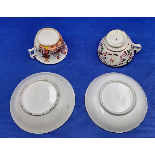 366 - Pair of Late 18th to Early 19th Century Cup and Saucer Sets to Include Georgian English Chinoiserie ... 