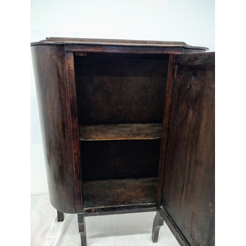 418 - Victorian Bow-Front Cabinet, Circa 1890–1910, Featuring Lockable Door and Shelved Interior.