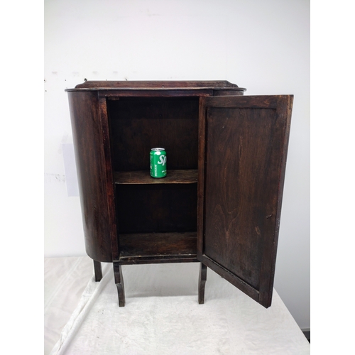 418 - Victorian Bow-Front Cabinet, Circa 1890–1910, Featuring Lockable Door and Shelved Interior.