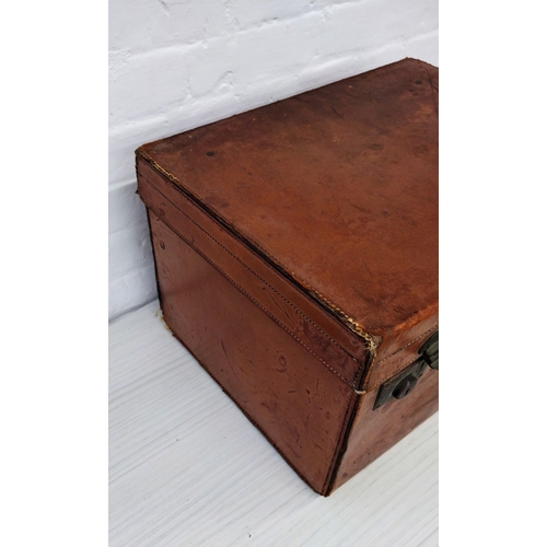 420 - Edwardian Leather Travel Case by Benjamin of Piccadilly, Twin Brass Latches, H.M.L. Initials, Circa ... 