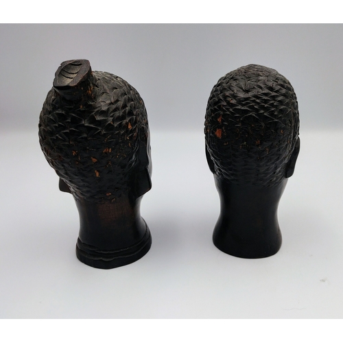 348 - Pair of Mid-20th Century West African Vintage Hand-Carved Busts in Bubinga (African Rosewood). appro... 