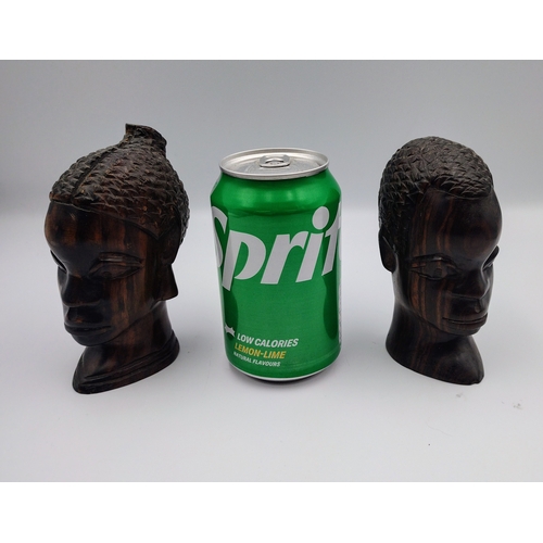 348 - Pair of Mid-20th Century West African Vintage Hand-Carved Busts in Bubinga (African Rosewood). appro... 