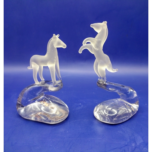 11 - Pair of French Glass Horses approx 9cm high