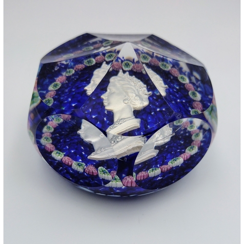 14 - Saint Louis 1952 Limited Edition Faceted Millefiori Sulphide Paperweight Featuring Queen Elizabeth I... 