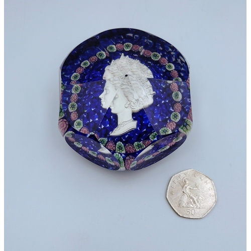 14 - Saint Louis 1952 Limited Edition Faceted Millefiori Sulphide Paperweight Featuring Queen Elizabeth I... 