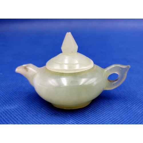 15 - Late Qing Dynasty Carved Jade Miniature Teapot slightly a/f