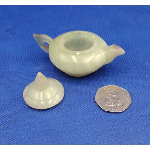 15 - Late Qing Dynasty Carved Jade Miniature Teapot slightly a/f