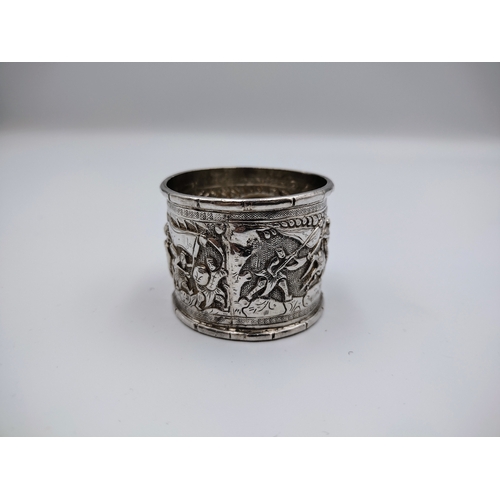 19 - Antique Chinese Export Silver Napkin Ring with Repoussé Hunting Scene, Hallmark Attributes it to a S... 