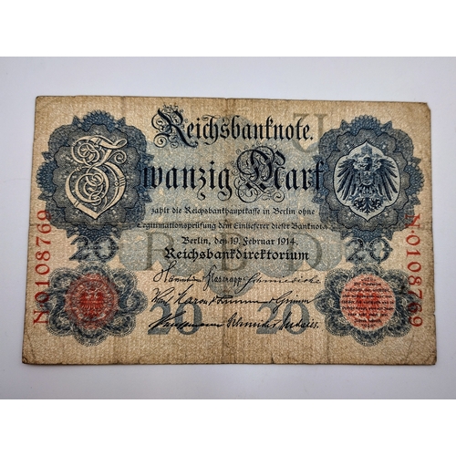 23 - German 20 Mark Reichsbanknote, 19th February 1914, Serial No. N.0108769