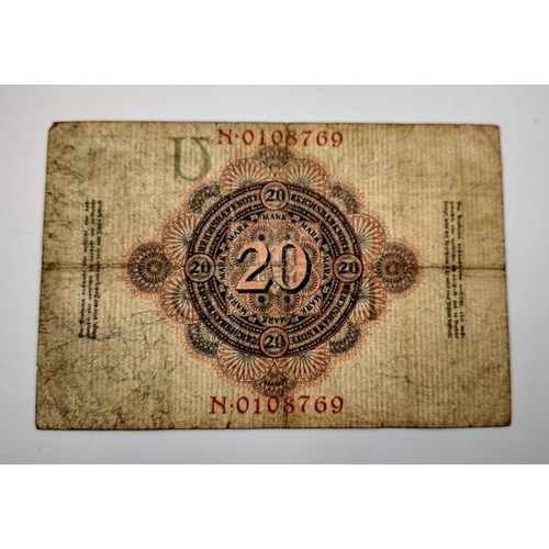 23 - German 20 Mark Reichsbanknote, 19th February 1914, Serial No. N.0108769