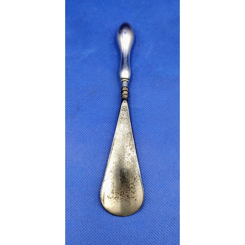 32 - 1926 Birmingham Hallmarked Sterling Silver-Handled Shoehorn by Crisford & Norris, Steel Blade, 17cm