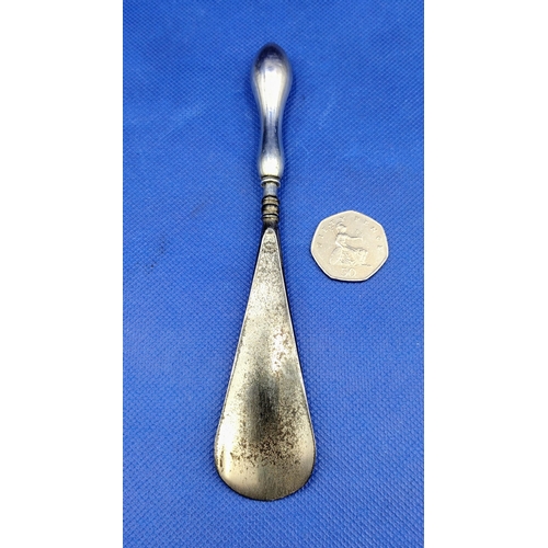 32 - 1926 Birmingham Hallmarked Sterling Silver-Handled Shoehorn by Crisford & Norris, Steel Blade, 17cm