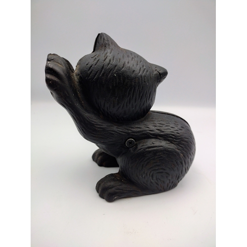 233 - Circa 1920s Cast Iron Two-Part Cat Doorstop with Raised Paws approx 15cm tall