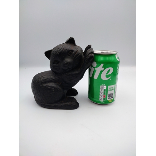 233 - Circa 1920s Cast Iron Two-Part Cat Doorstop with Raised Paws approx 15cm tall