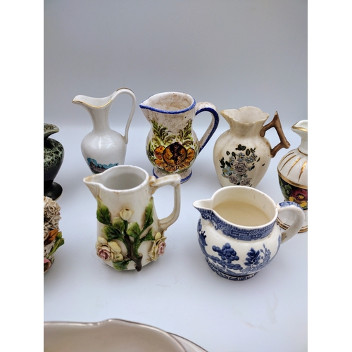 248 - Set of 19th & 20th Century Miniature & Small Pitchers/Jugs, Including Floral Encrusted, Transferware... 