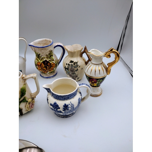 248 - Set of 19th & 20th Century Miniature & Small Pitchers/Jugs, Including Floral Encrusted, Transferware... 