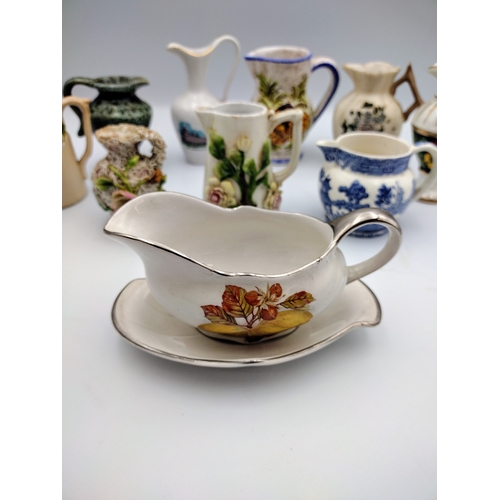 248 - Set of 19th & 20th Century Miniature & Small Pitchers/Jugs, Including Floral Encrusted, Transferware... 