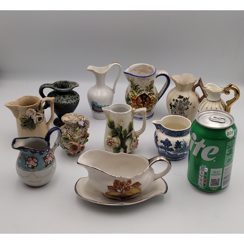 248 - Set of 19th & 20th Century Miniature & Small Pitchers/Jugs, Including Floral Encrusted, Transferware... 