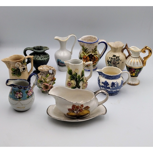 248 - Set of 19th & 20th Century Miniature & Small Pitchers/Jugs, Including Floral Encrusted, Transferware... 