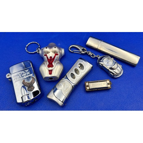 253 - Selection of Interesting Items to include Lighters, Keyring Car Clock, Miniature Hohner Harmonica et... 